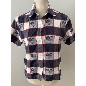Vintage Tantrums Cotton Heart Flag Button Down Shirt Art to Wear Patriotic Sz S